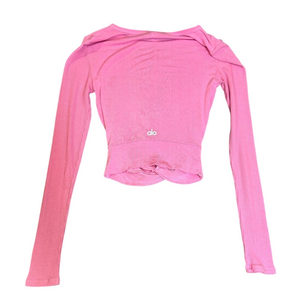 Alo Yoga Pink Ribbed Twist Front Long Sleeve Crop Top XS gorpcore